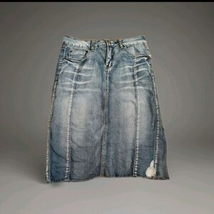 One5One Jean Skirt Medium 5/6 Knee Length Split Prairie Hippy Boho Y2K